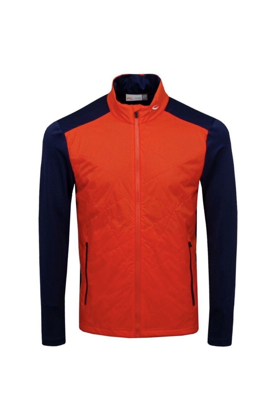 NWOT Kjus Jacket Mens XL/56 Orange Navy Blue Retention Full Zip Golf Performance